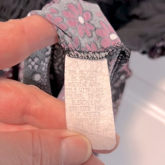 FANG 💜 LONG PURPLE/BLACK FLORAL SPANDEX WAISTBAND BLOUSE TOP Women 2X Chest 46” - Picture 7 of 7